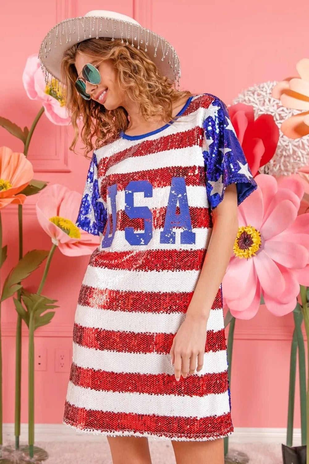 BiBi American Flag Theme Usa Print Sequin Dress AMERICAN FLAG Mini Dresses JT's Designer Fashion