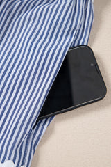 Blue Stripe Sleeveless Notched V Neck Contrast Ric Rac Mini Dress Mini Dresses JT's Designer Fashion