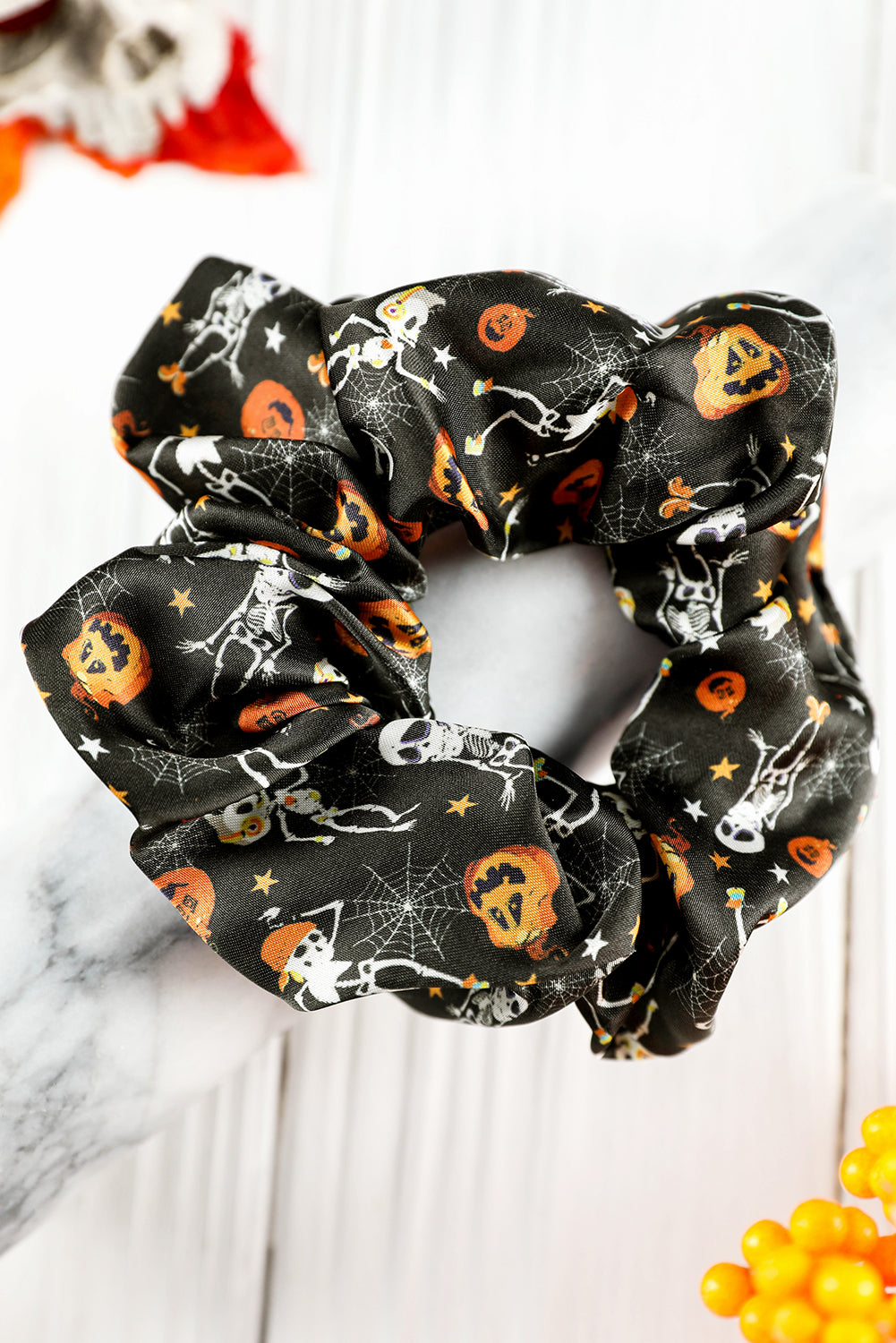 Black Halloween Pattern Print Hair Scrunchie Headwear JT's Designer Fashion