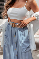 Beau Blue Buttoned Front High Waist Side Pockets Denim Maxi Skirt Skirts & Petticoat JT's Designer Fashion