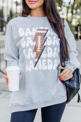 Gray GAME DAY Lightning Rugby Football Print Pullover Sweatshirt Gray 50%Polyester+50%Cotton Graphic Sweatshirts JT's Designer Fashion