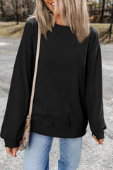Black Plain Drop Shoulder Crewneck Pullover Sweatshirt Sweatshirts & Hoodies JT's Designer Fashion