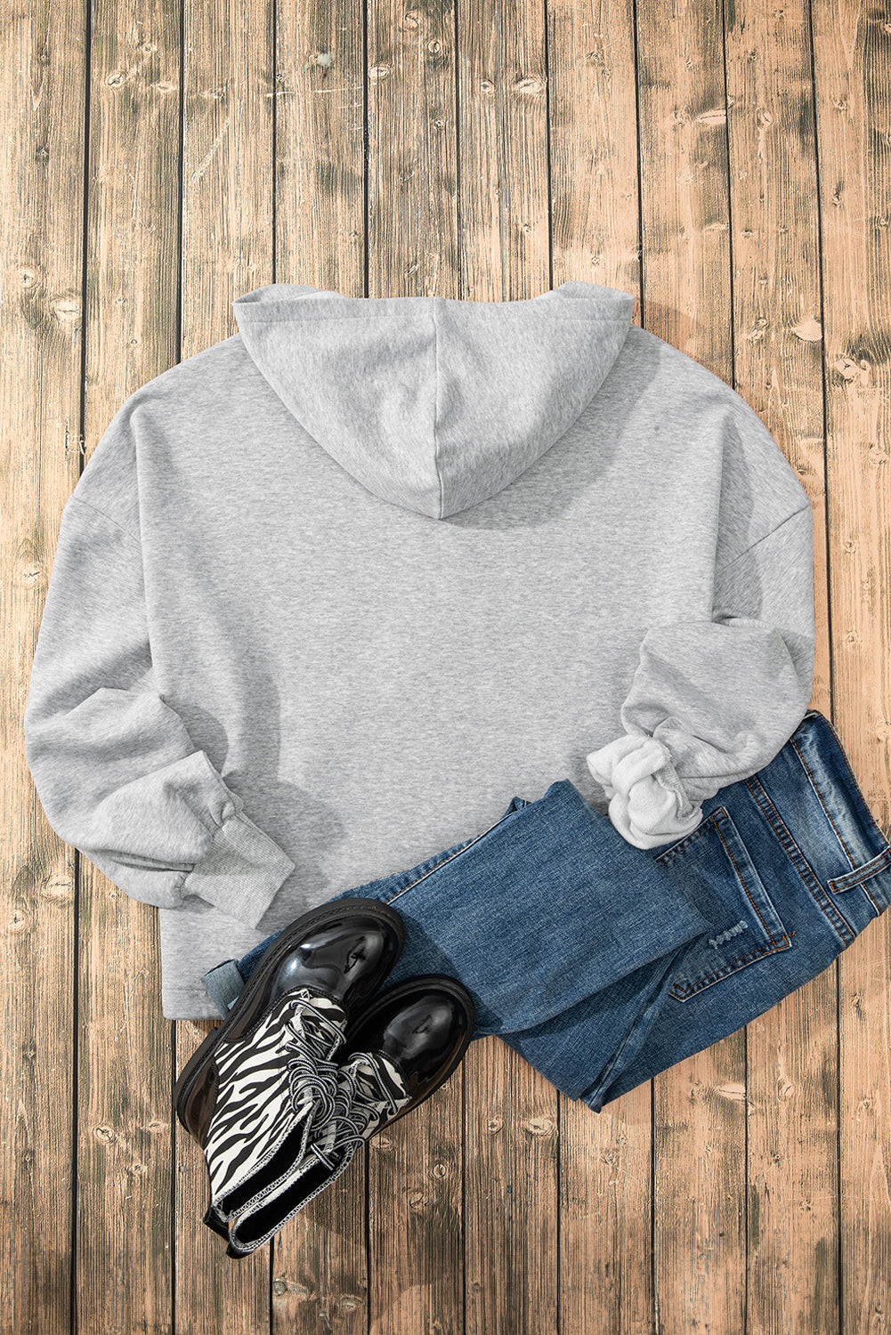Light Grey Fleece Lined Half Zipper Kangaroo Pockets Loose Hoodie Sweatshirts & Hoodies JT's Designer Fashion