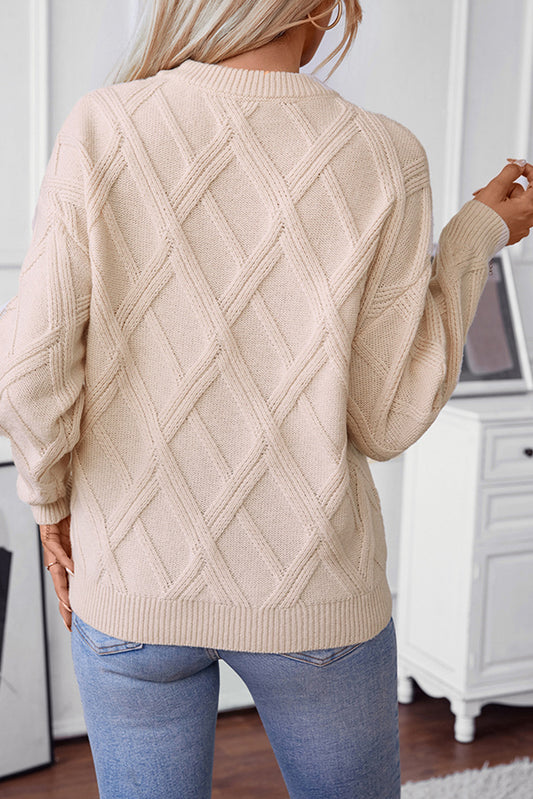 Apricot Diamond Pattern Textured Crew Neck Sweater Sweaters JT's Designer Fashion