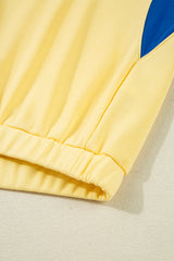 Yellow Color Block Patchwork Half Button Pullover and Shorts 2pcs Outfit Short Sets JT's Designer Fashion