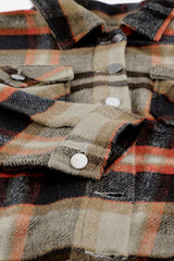 Khaki Geometric Plaid Print Pocketed Shacket Plaid Shackets JT's Designer Fashion