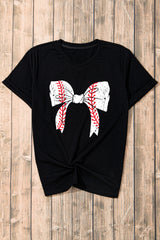 Black Baseball Bowknot Graphic Casual Tee Graphic Tees JT's Designer Fashion