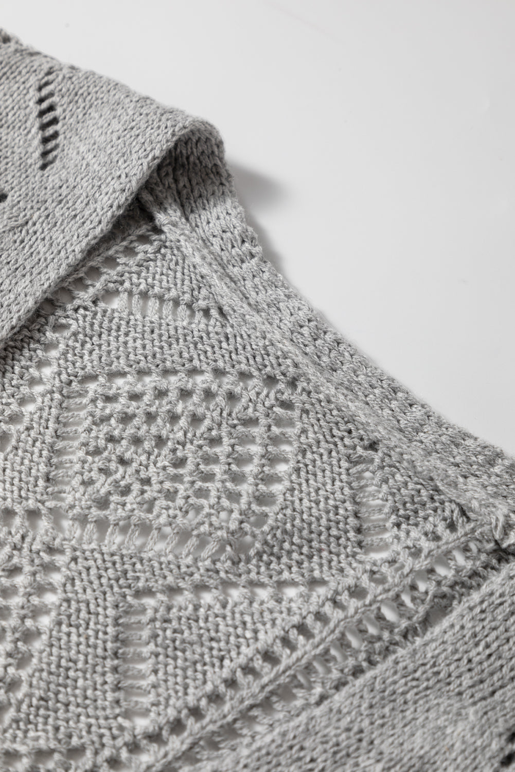 Gray Hollow-out Openwork Knit Cardigan Cardigans JT's Designer Fashion