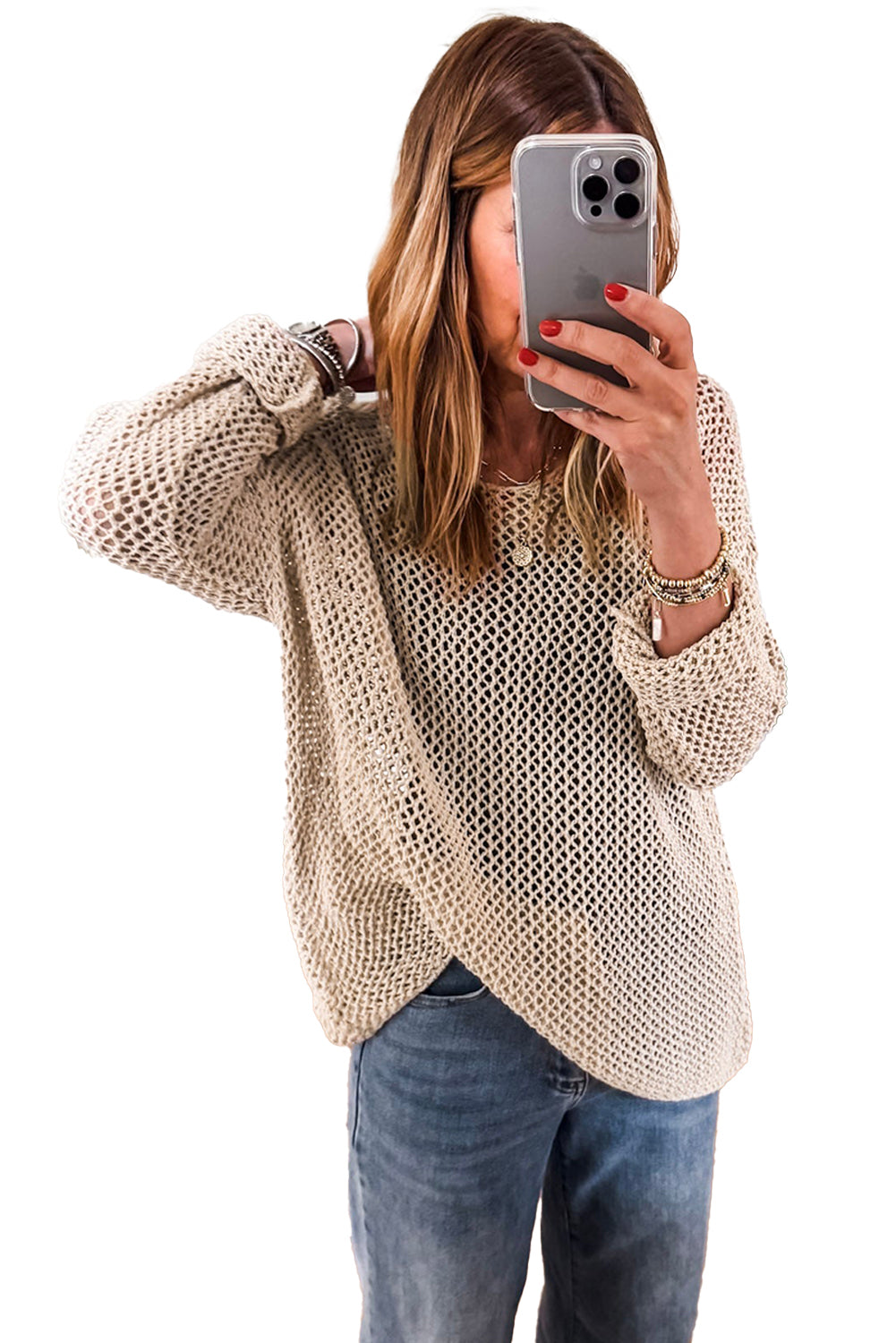 Smoke Gray Crochet Hollow-out Jumper Top Sweater Sweaters JT's Designer Fashion