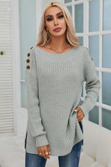 Gray Buttoned Drop Shoulder Oversized Sweater Sweaters & Cardigans JT's Designer Fashion