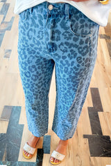 Sky Blue Leopard Print Straight Loose Jeans Sky Blue 72%Cotton+26%Polyester+2%Elastane Jeans JT's Designer Fashion