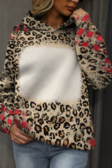 Brown Leopard Plaid Bleached Print Kangaroo Pocket Hoodie Sweatshirts & Hoodies JT's Designer Fashion