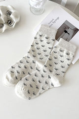 White Bow Knots Ribbed Edge Crew Socks Socks JT's Designer Fashion