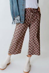 Khaki Checkered Elastic High Waist Loose Casual Pants Pants & Culotte JT's Designer Fashion