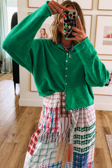 Bright Green Solid Color Knit Button Drop Shoulder Sweater Cardigan Cardigans JT's Designer Fashion