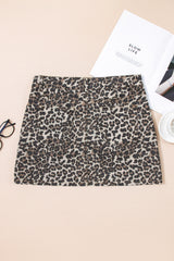 Khaki Leopard Denim Mini Skirt Skirts & Petticoat JT's Designer Fashion