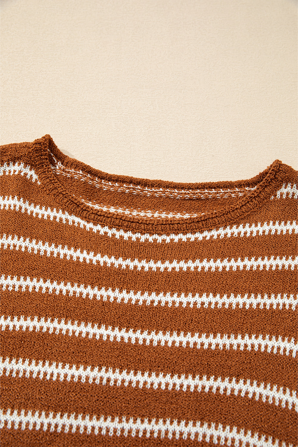 Brown Stripe Drop Shoulder Casual Sweater Sweaters JT's Designer Fashion