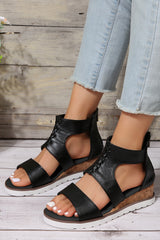 Black Crisscross Detail Hollowed Leather Gladiator Sandals Sandals JT's Designer Fashion