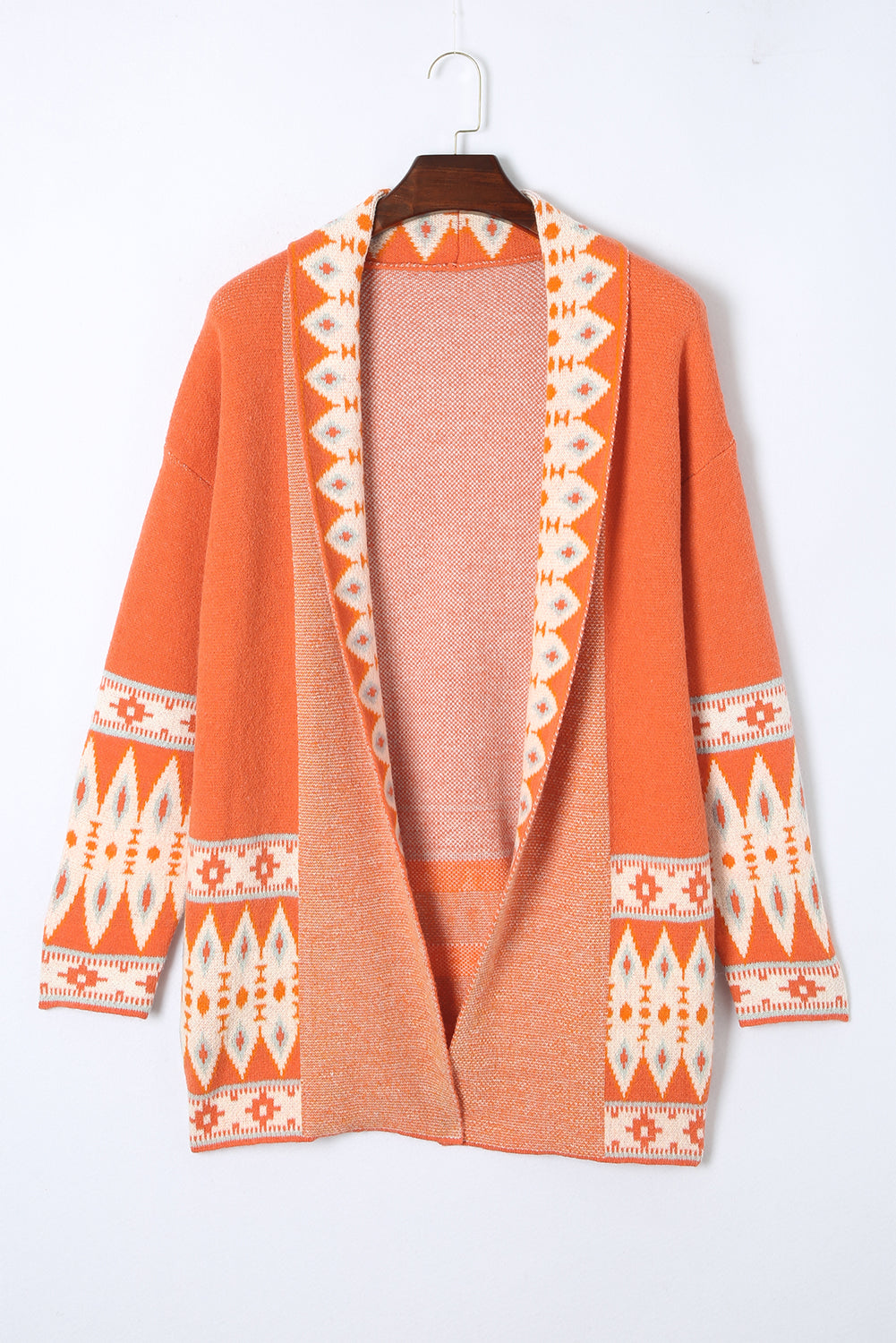 Orange Printed Aztec Print Open Front Knitted Cardigan Sweaters & Cardigans JT's Designer Fashion