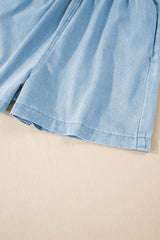 Beau Blue Spaghetti Strap Smocked Denim Romper Jumpsuits & Rompers JT's Designer Fashion