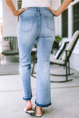 Sky Blue High Waist Buttoned Distressed Flared Jeans Jeans JT's Designer Fashion