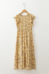 Yellow Boho Floral Print Ruffle Smocked Flowy Summer Dress Floral Dresses JT's Designer Fashion