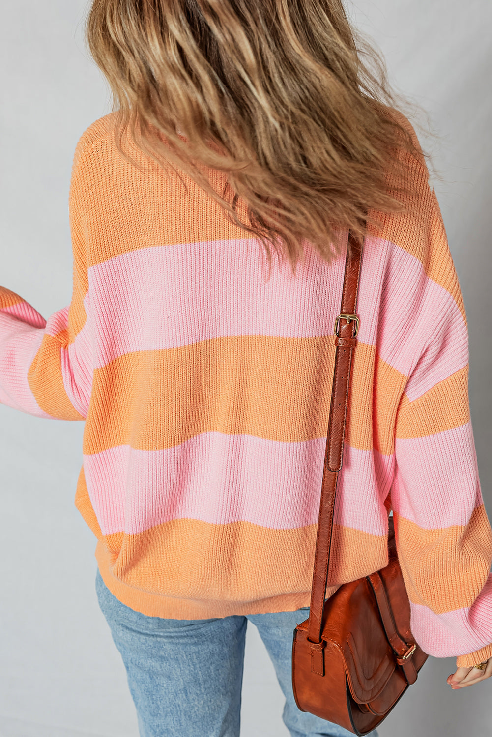 Orange Stripe Colorblock Half Zip Oversize Sweater Sweaters JT's Designer Fashion