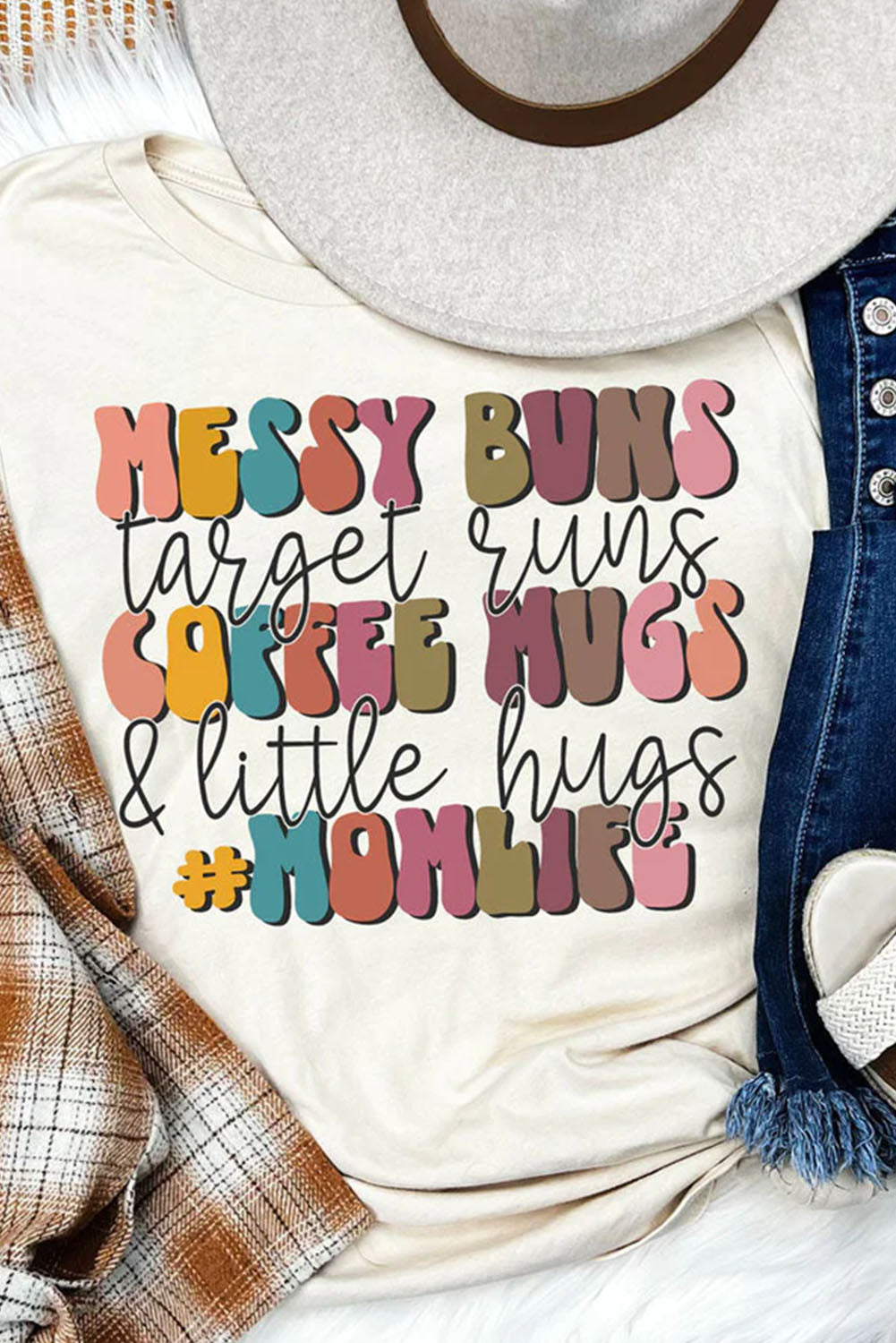 Khaki MOMLIFE Slogan Graphic Crew Neck T Shirt Khaki 95%Polyester+5%Elastane Graphic Tees JT's Designer Fashion
