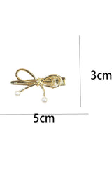 Gold Bow Knot Pearl Decor Plated Alloy Hair Clip Headwear JT's Designer Fashion