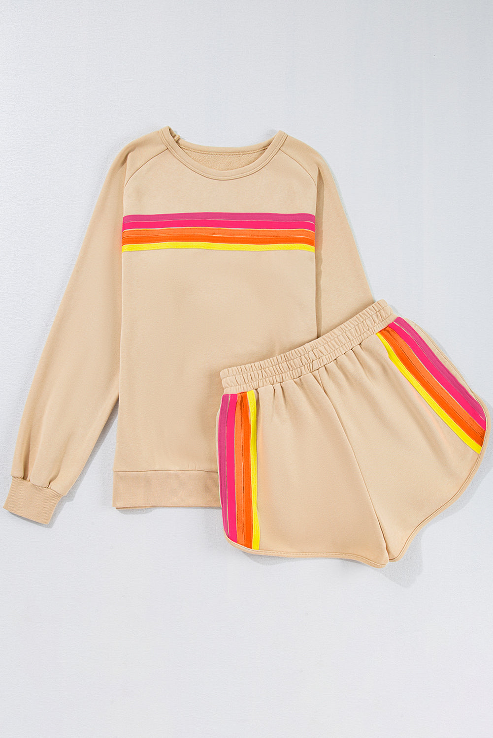 Apricot Striped Accent Pullover and Shorts Two Piece Casual Set Short Sets JT's Designer Fashion