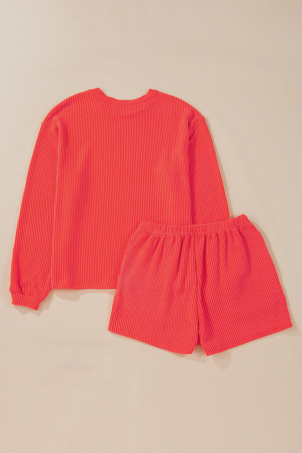 Casual Corded Knit Long Sleeve Top and High Waist Shorts Set Short Sets JT's Designer Fashion