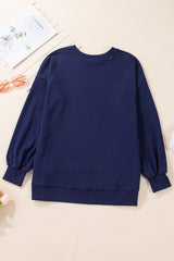 Navy Blue Solid O Neck High Low Hem Pullover Sweatshirt Sweatshirts & Hoodies JT's Designer Fashion