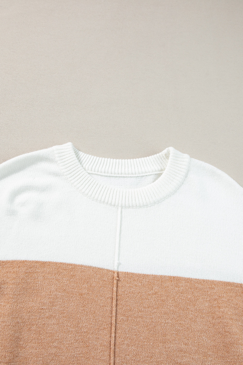 Straw Yellow Colorblock Ribbed Trim Round Neck Sweater Sweaters JT's Designer Fashion