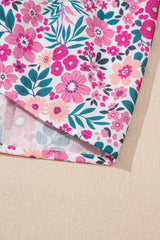 Pink Floral Collared Half Placket Short Sleeve Loose Dress Floral Dresses JT's Designer Fashion