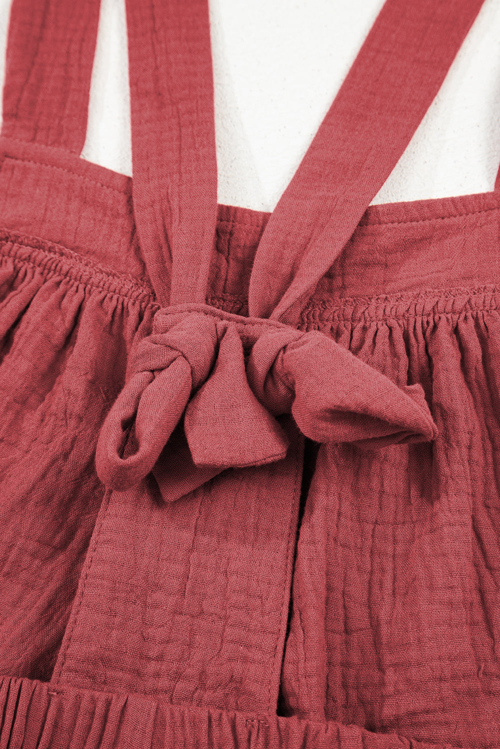 Red Clay Knotted Back Strap Cotton Bib Jumpsuit Jumpsuits & Rompers JT's Designer Fashion