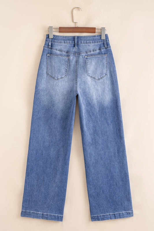 Beau Blue Tailored Center Seam Detail Straight Loose High Rise Jeans Jeans JT's Designer Fashion