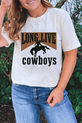 White LONG LIVE Cowboys Western Graphic Loose Tee Graphic Tees JT's Designer Fashion