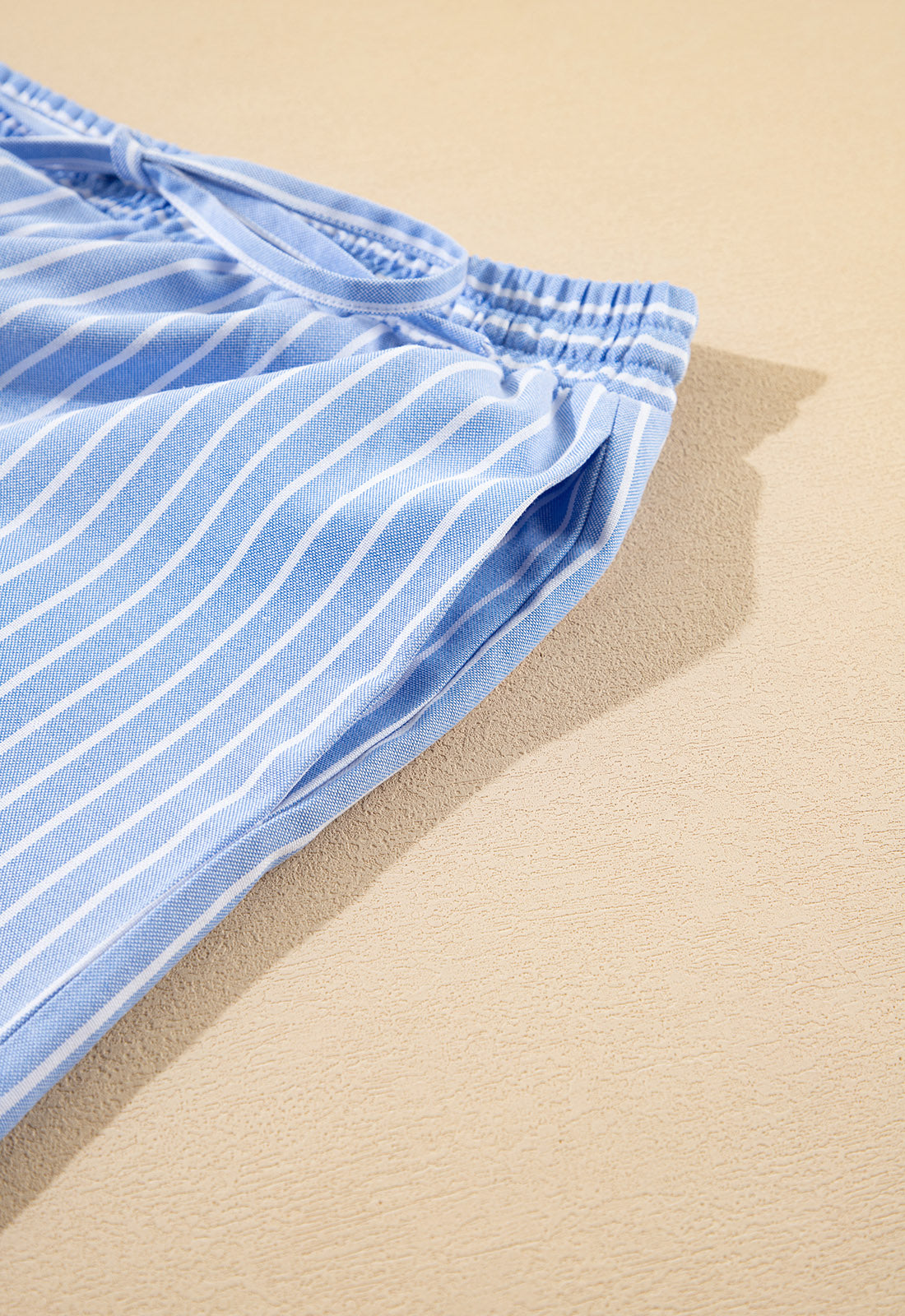 Sky Blue Striped Bowknot Detail Puffy Sleeve Top and Shorts 2Pcs Set Short Sets JT's Designer Fashion