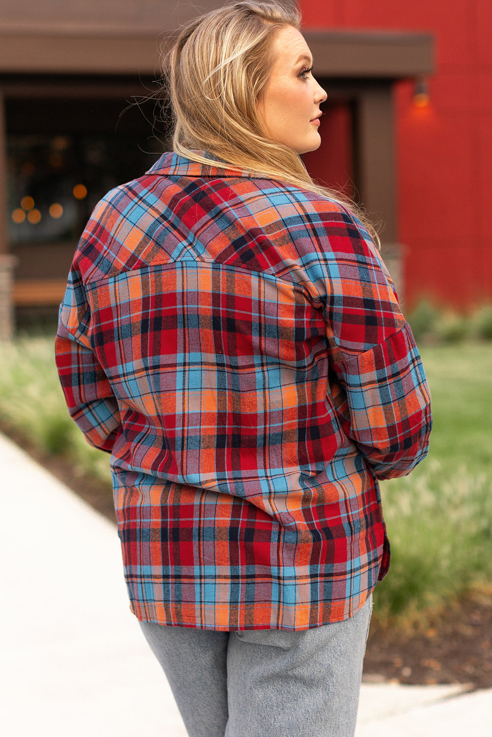 Red Plus Size Plaid Print Buttoned Shirt Plus Size Blouses & Shirts JT's Designer Fashion