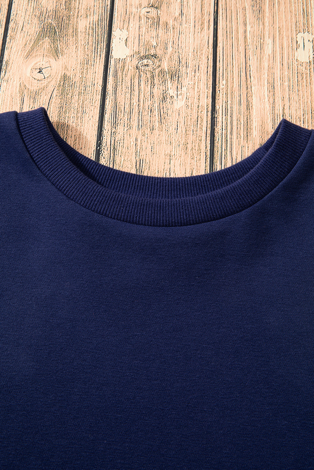 Navy Blue Solid O Neck High Low Hem Pullover Sweatshirt Sweatshirts & Hoodies JT's Designer Fashion