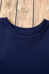 Navy Blue Solid O Neck High Low Hem Pullover Sweatshirt Sweatshirts & Hoodies JT's Designer Fashion