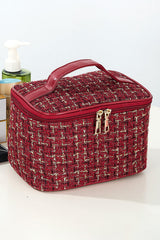 Fiery Red Plaid Zipper Large Cosmetic Bag with Handle Makeup Bags JT's Designer Fashion