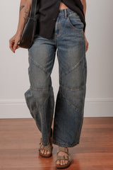Sail Blue Exposed Stitching Loose Straight High Waist Jeans Jeans JT's Designer Fashion