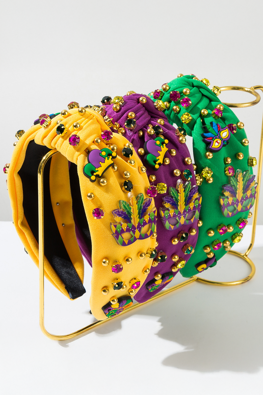 Tillandsia Purple Mardi Gras Rhinestone Beaded Knotted Wide Headband Headwear JT's Designer Fashion