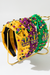 Tillandsia Purple Mardi Gras Rhinestone Beaded Knotted Wide Headband Headwear JT's Designer Fashion