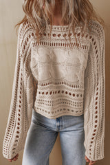 Smoke Gray Hollow-out Cable Knit Cropped Sweater Sweaters JT's Designer Fashion