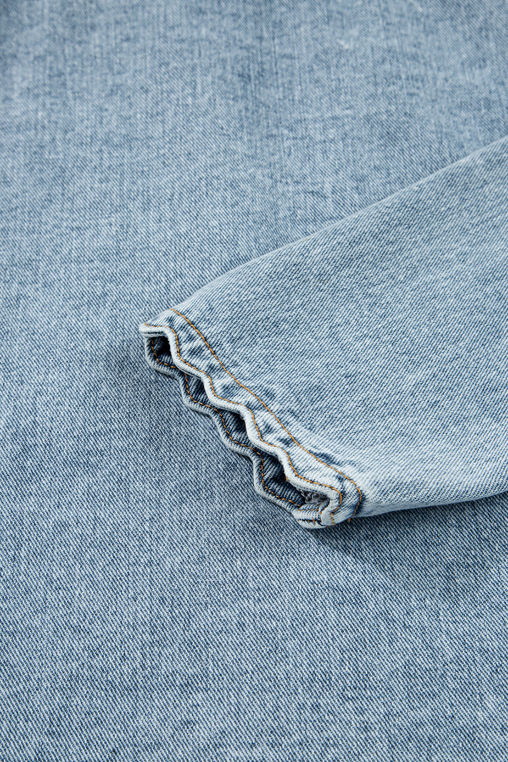 Myosotis Scallop Trim Collar Patched Pocket Button Up Denim Jacket Denim Jackets JT's Designer Fashion