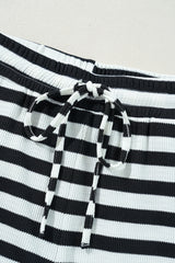 Black Stripe Lace-up Waist Casual Flared Pants Pants & Culotte JT's Designer Fashion