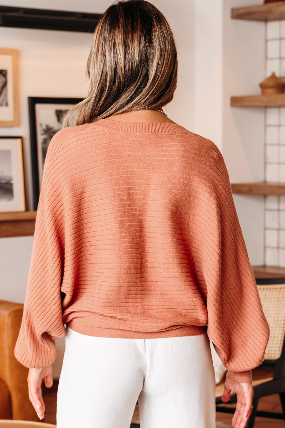 Apricot Pink Wide Rib Knit Button Front Dolman Sleeve Sweater Cardigan Cardigans JT's Designer Fashion