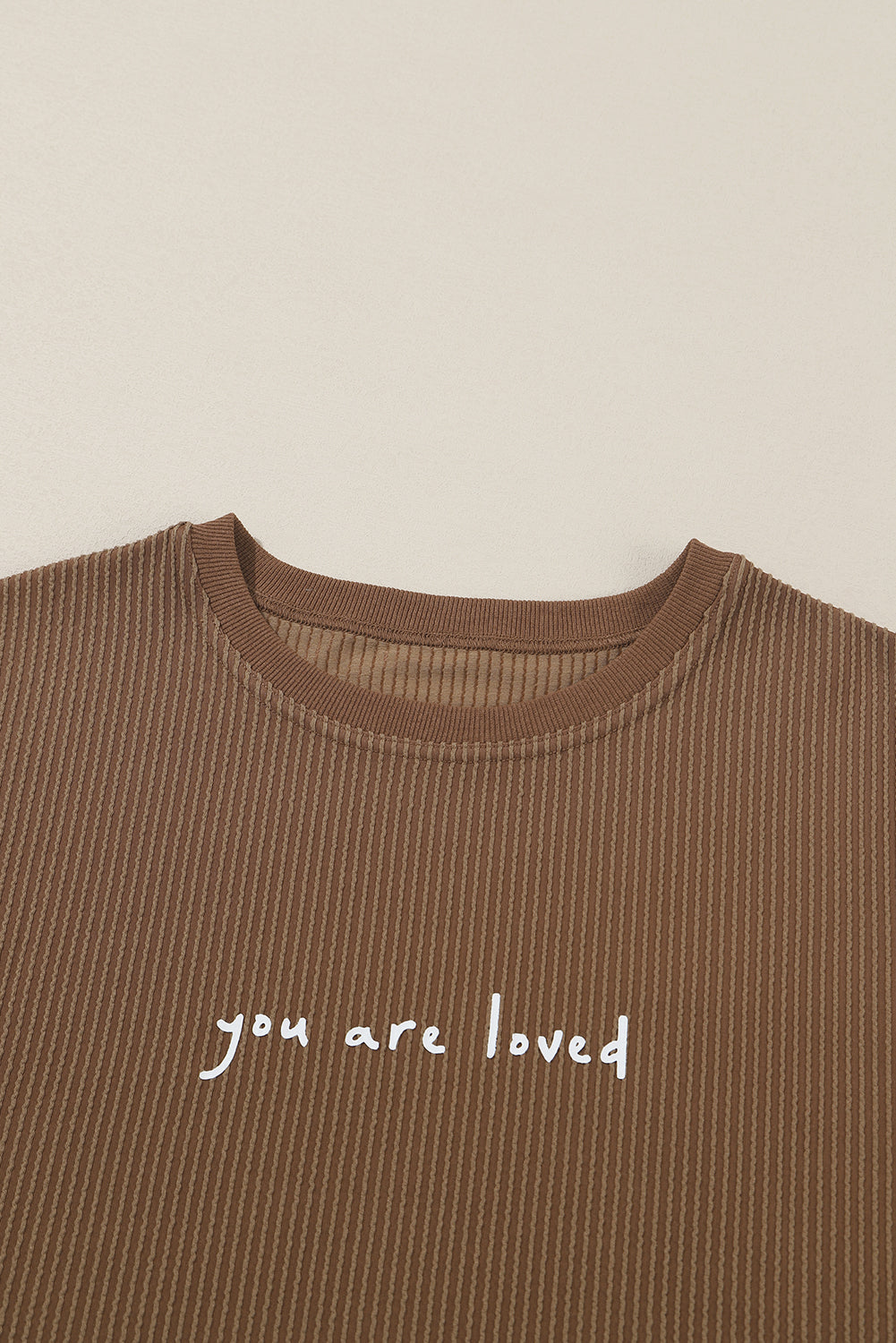 Khaki You Are Loved Print Corduroy Sweatshirt Sweatshirts & Hoodies JT's Designer Fashion